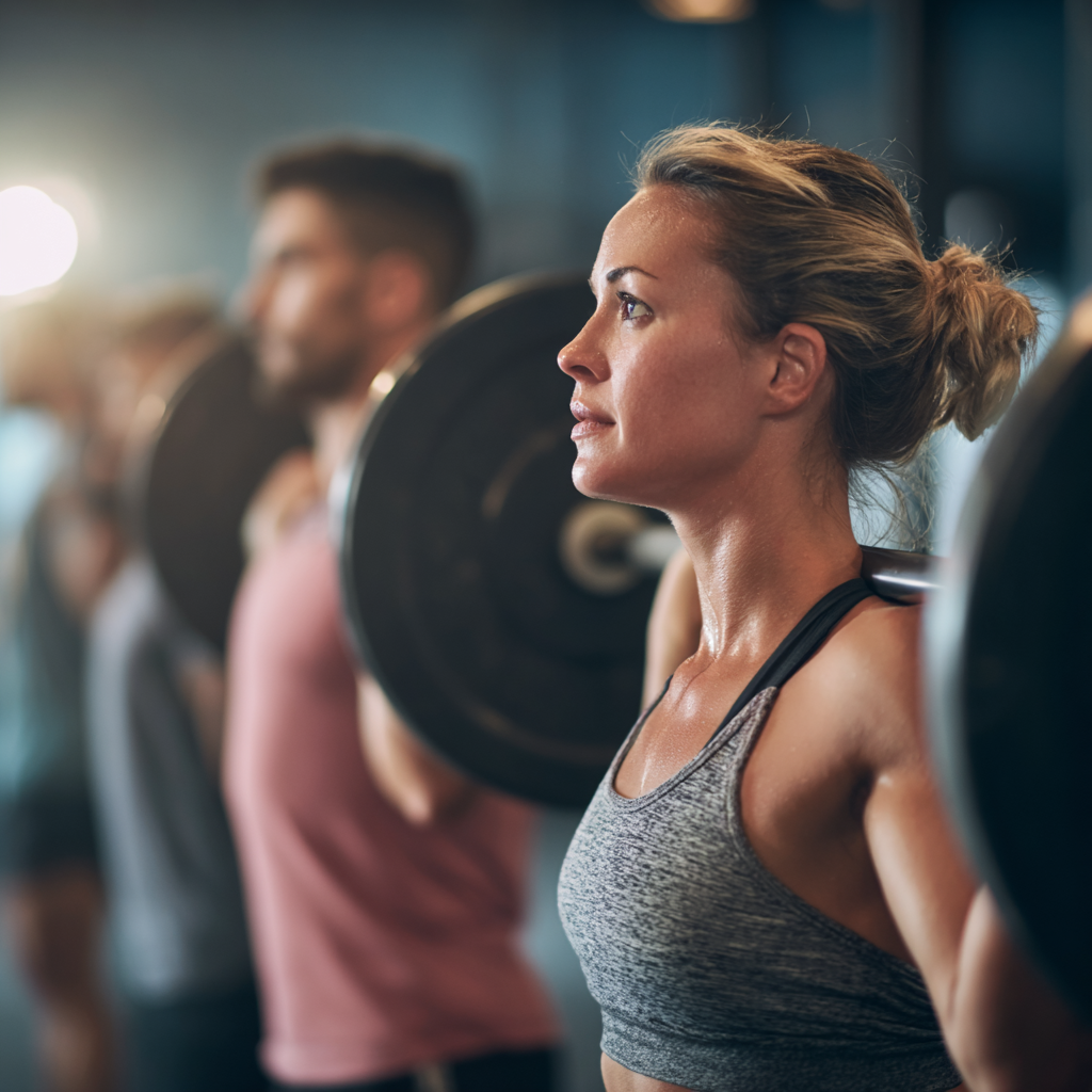 Adult fitness enthusiasts during strength training session